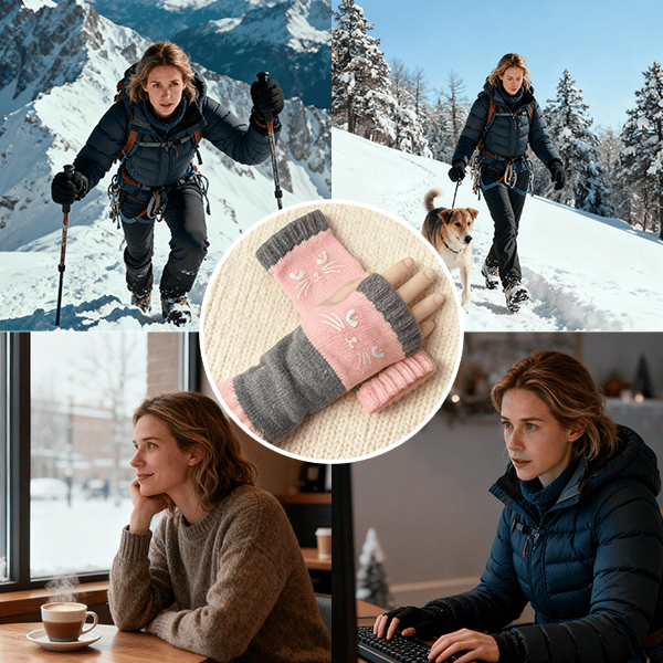 🏆🔥KAUF 2, ERHALTE 1 GRATIS🧤Gestrickte fingerlose Handschuhe für Damen – Weich, warm & perfekt für Smartphone und Alltag🐱
