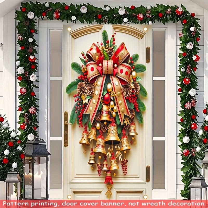 49 % de réduction cette semaine ! 🎉🎉 Décoration de porte avec cloches de Noël dorées et couronne 
