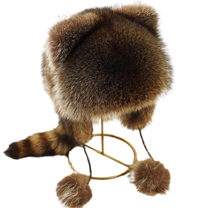 🎁✨Offre spéciale🔥Chapeau en fausse fourrure avec queue de raton laveur, adorable pour parents et enfants