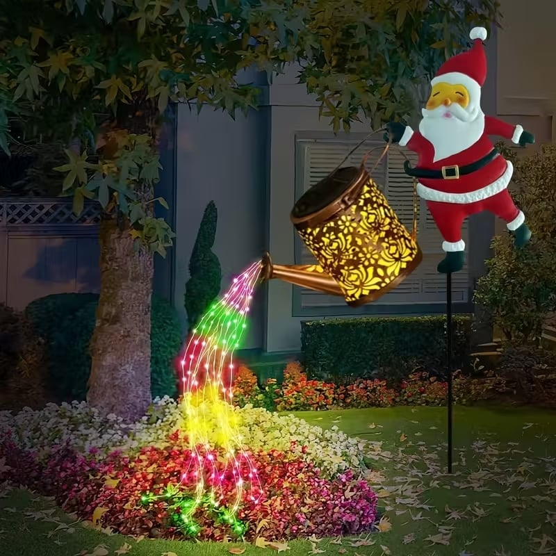 🎅✨Lumières solaires pour arrosoir du Père Noël – Décoration de jardin magique pour les fêtes ! 🌟