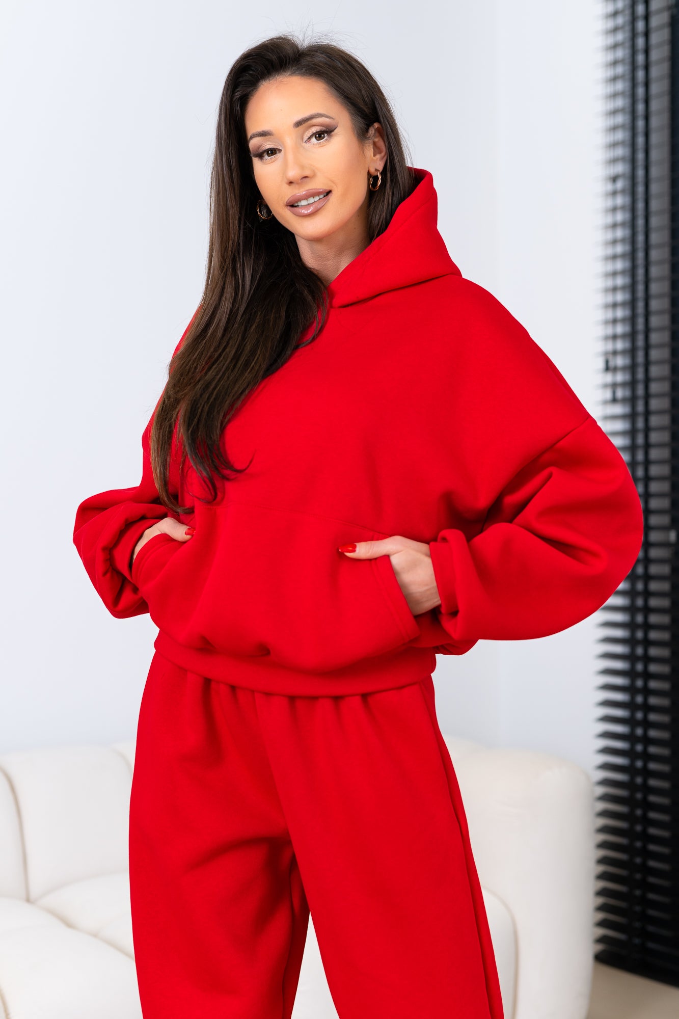 Kapuzen-Sweatshirt-Set in Unifarbe