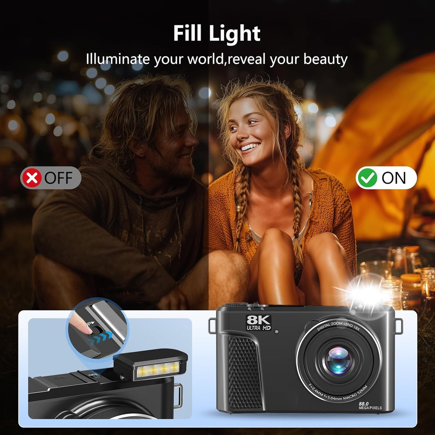 8K-Digitalkamera mit 88 MP und 3-Zoll-180°-Klappbildschirm