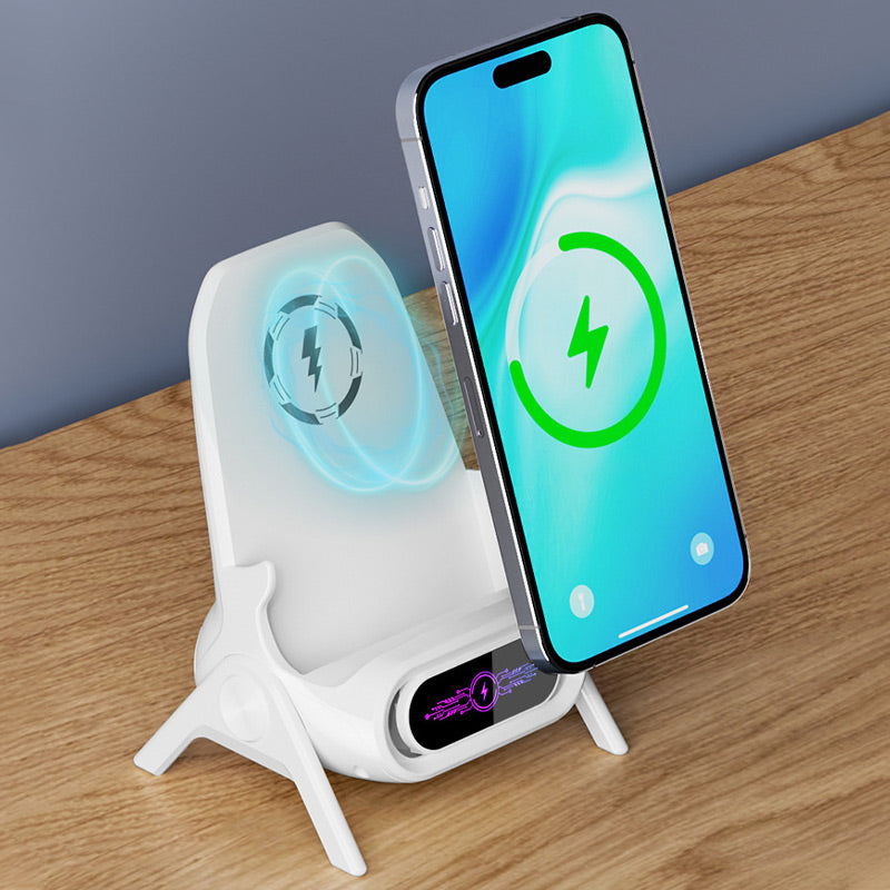 📱 50 % DE RÉDUCTION ! ✨ Support sans fil multifonctionnel avec charge rapide - Orientable à 360° avec écran LCD pour le bureau et les voyages 🚗💻