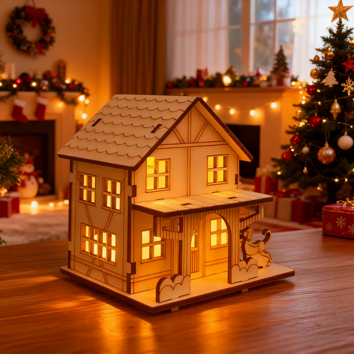 🎅Offres spéciales Noël - Maisons de Noël en bois illuminées, faites maison, pour les loisirs créatifs 