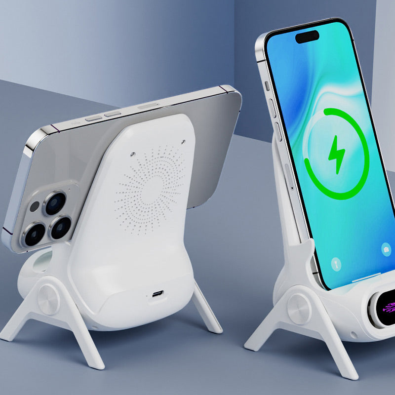 📱 50 % DE RÉDUCTION ! ✨ Support sans fil multifonctionnel avec charge rapide - Orientable à 360° avec écran LCD pour le bureau et les voyages 🚗💻