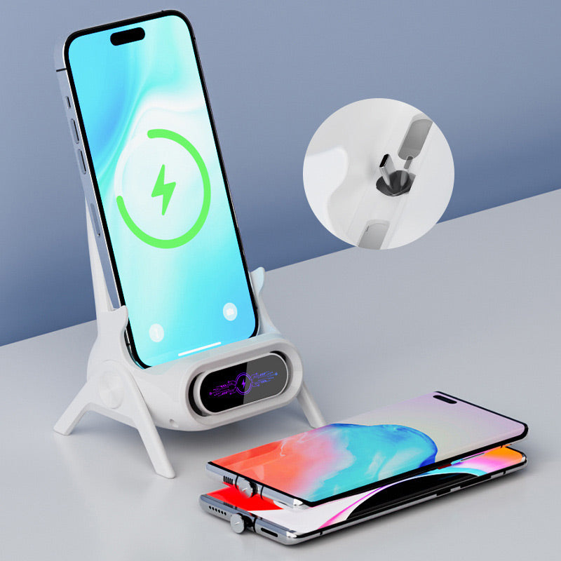📱 50 % DE RÉDUCTION ! ✨ Support sans fil multifonctionnel avec charge rapide - Orientable à 360° avec écran LCD pour le bureau et les voyages 🚗💻