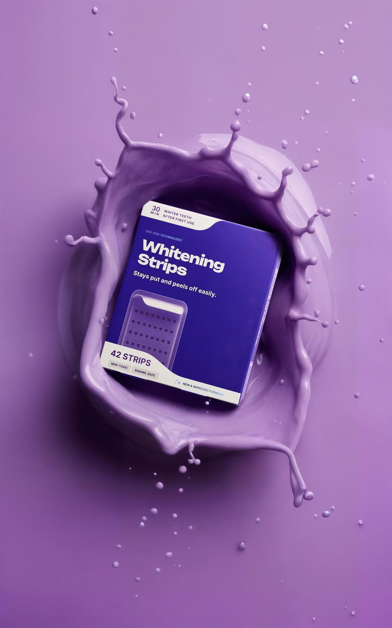 Purple Zahnaufhellungsstreifen – 7/21 Aufhellungsanwendungen – Schonend für den Zahnschmelz – Für empfindliche Zähne geeignet – Peroxidfrei