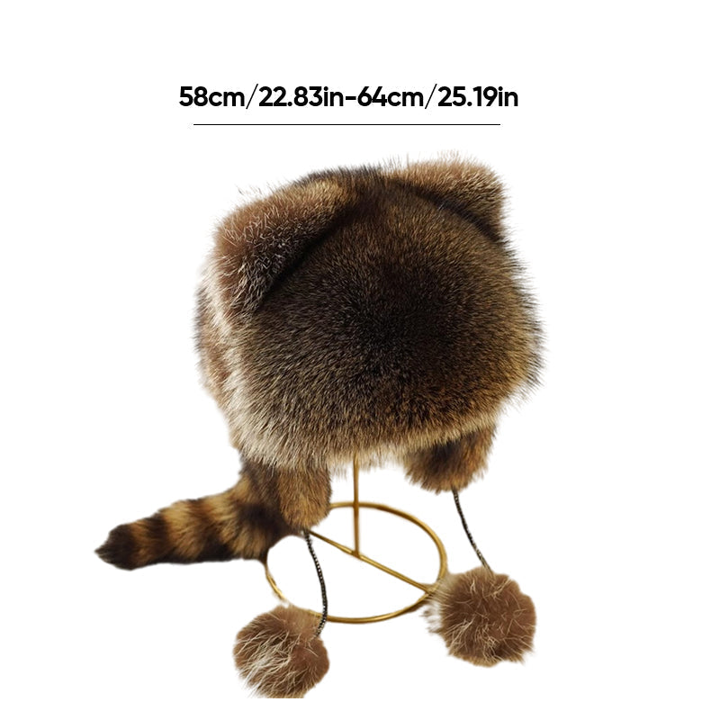 🎁✨Offre spéciale🔥Chapeau en fausse fourrure avec queue de raton laveur, adorable pour parents et enfants