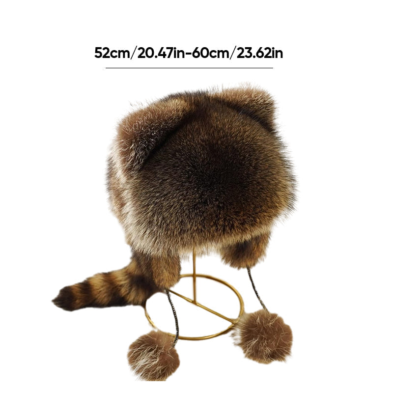 🎁✨Offre spéciale🔥Chapeau en fausse fourrure avec queue de raton laveur, adorable pour parents et enfants