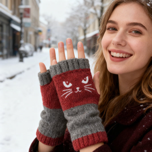 🏆🔥KAUF 2, ERHALTE 1 GRATIS🧤Gestrickte fingerlose Handschuhe für Damen – Weich, warm & perfekt für Smartphone und Alltag🐱