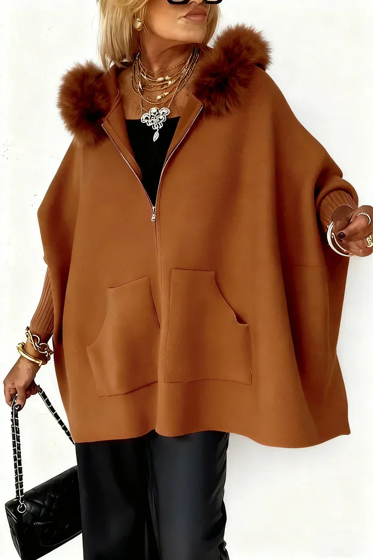 🔥Offre à durée limitée 💥Veste femme en tissu uni avec col en fourrure