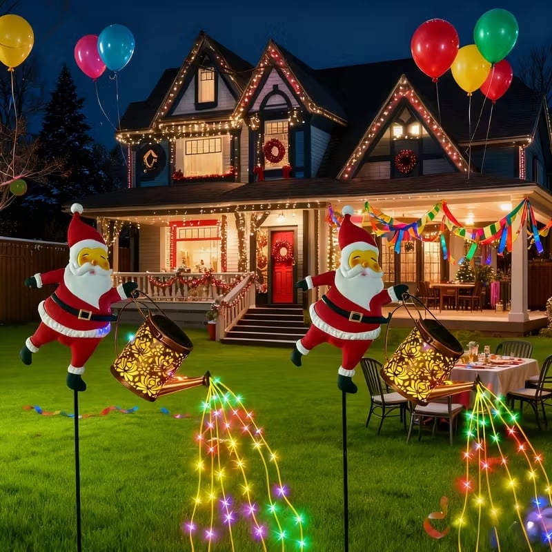 🎅✨Lumières solaires pour arrosoir du Père Noël – Décoration de jardin magique pour les fêtes ! 🌟