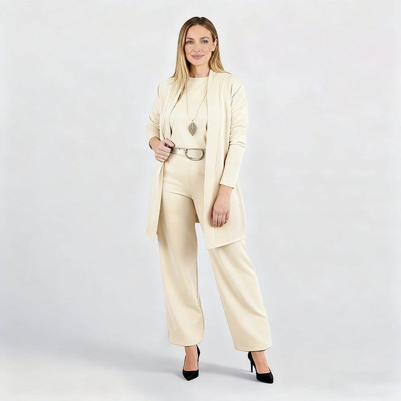 ⏳Winter-Ausverkauf⏰ Stilvolles dreiteiliges Set, bestehend aus langer Strickjacke, Top und Hose 💞