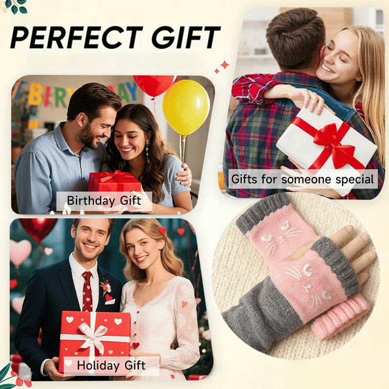 🏆🔥KAUF 2, ERHALTE 1 GRATIS🧤Gestrickte fingerlose Handschuhe für Damen – Weich, warm & perfekt für Smartphone und Alltag🐱