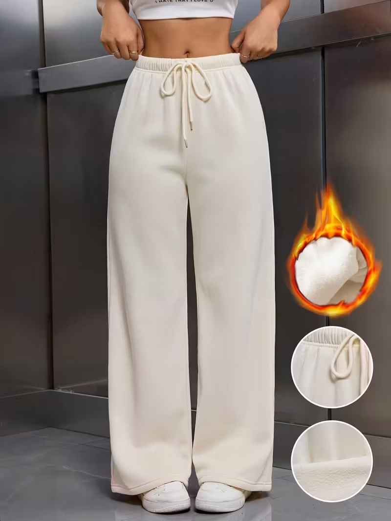 Pantalon d'hiver pour femme, doublé polaire, coupe droite et cordon de serrage 