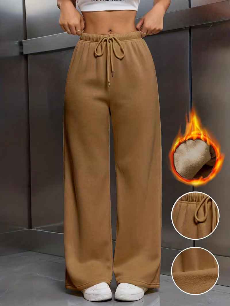 Pantalon d'hiver pour femme, doublé polaire, coupe droite et cordon de serrage 