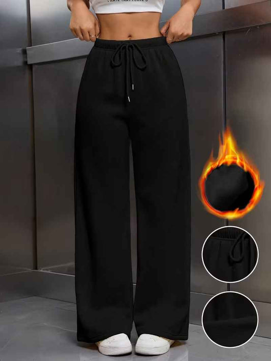 Pantalon d'hiver pour femme, doublé polaire, coupe droite et cordon de serrage 