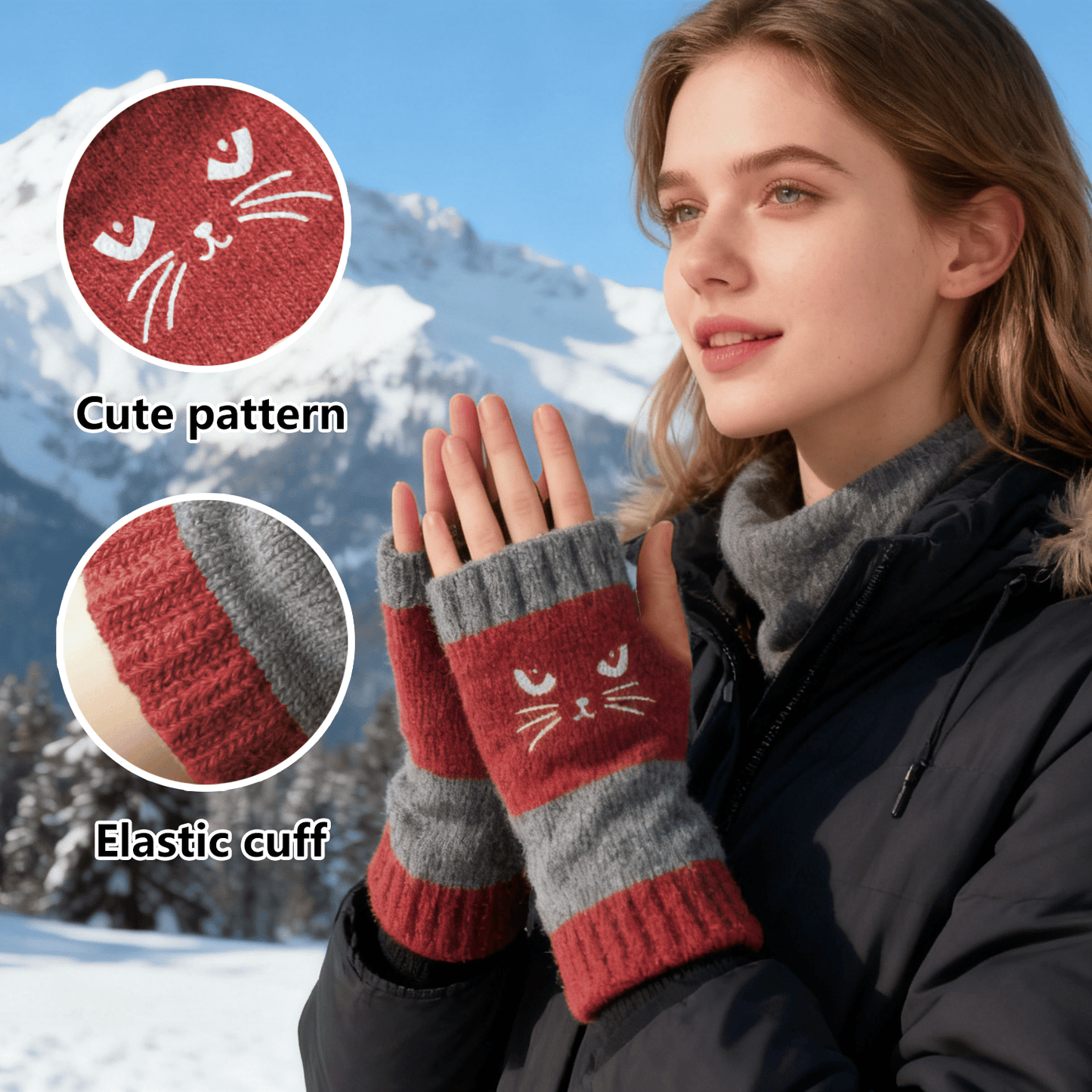 🏆🔥KAUF 2, ERHALTE 1 GRATIS🧤Gestrickte fingerlose Handschuhe für Damen – Weich, warm & perfekt für Smartphone und Alltag🐱