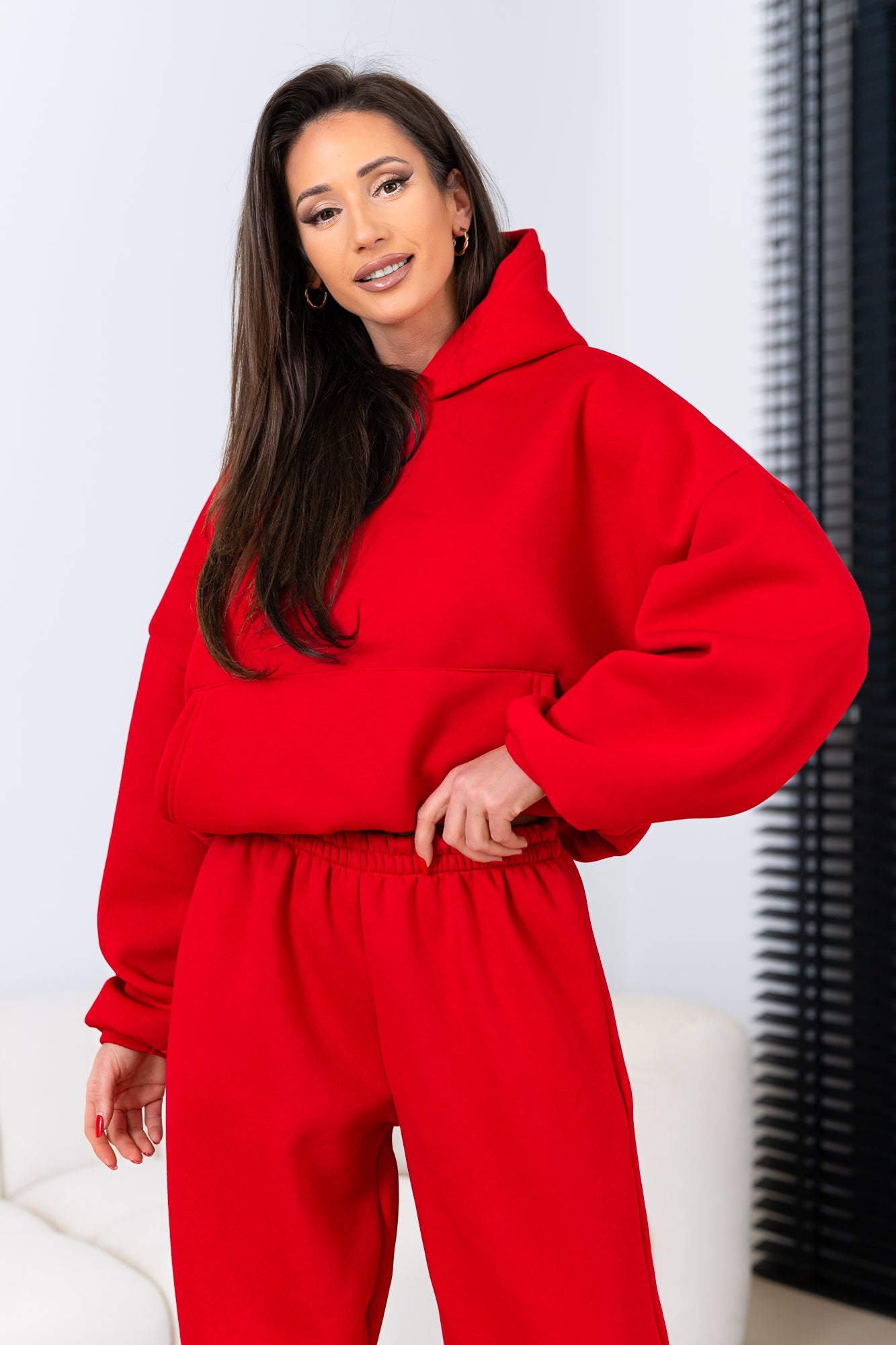 Kapuzen-Sweatshirt-Set in Unifarbe