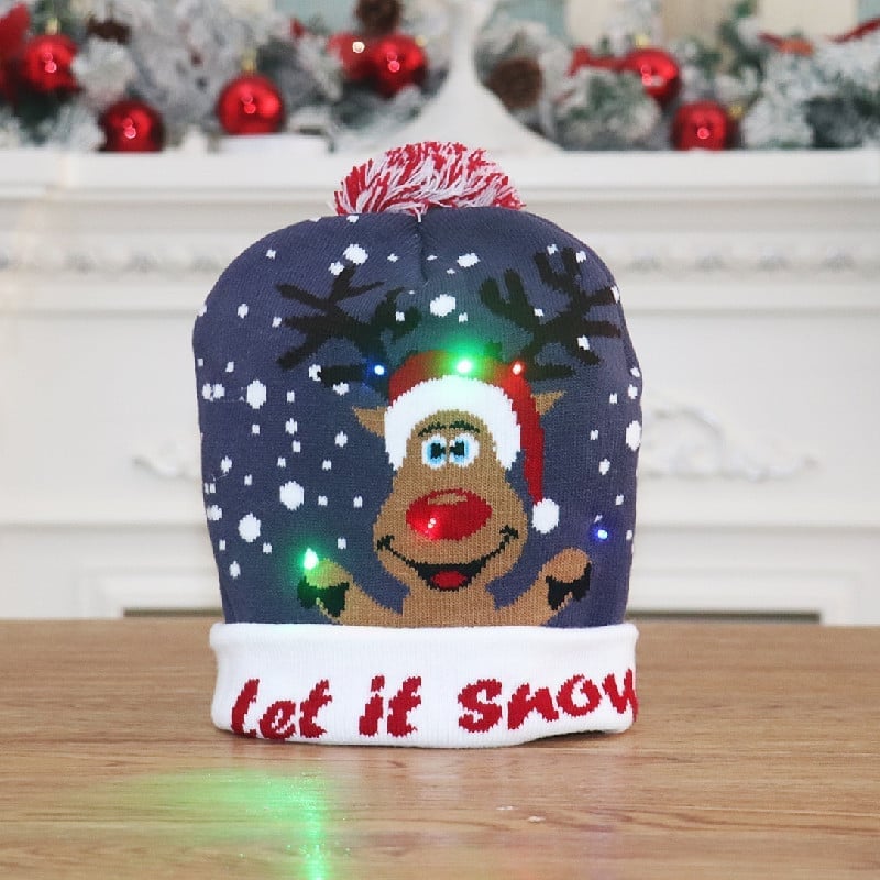 🎁 Vente anticipée de Noël 2025 – Bonnet de Noël lumineux à LED avec motif renne (Let It Snow) ✨