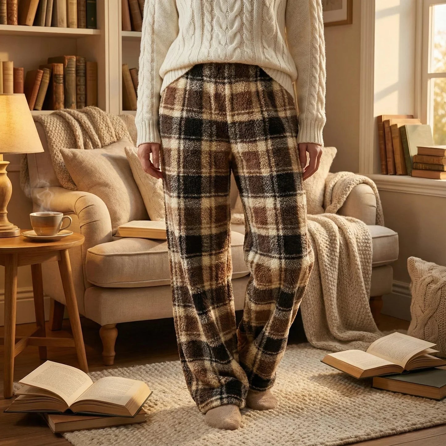 Vintage-Winterhose für Damen mit Karomuster und Fleece-Futter