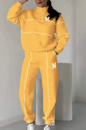 👟✨ Ensemble athleisure 2 pièces confortable – sweat-shirt à demi-zip et pantalon de jogging blancs | Liseré contrastant, confortable et stylé