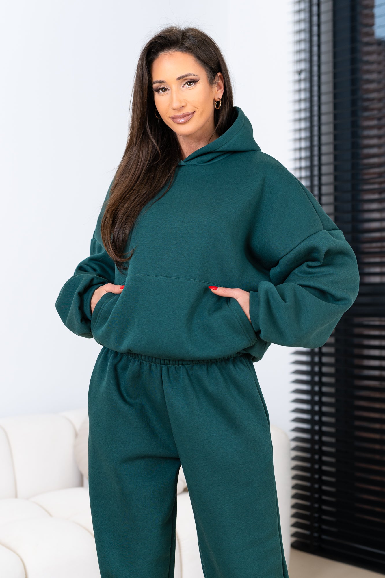 Kapuzen-Sweatshirt-Set in Unifarbe