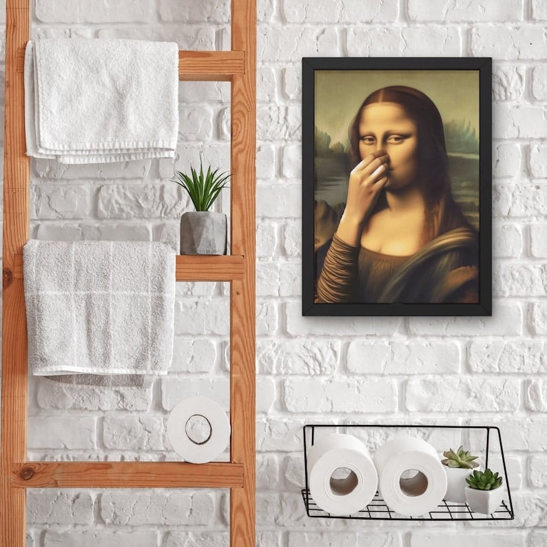 Weihnachtsdekoration im Stil der Mona Lisa, lustige Vintage-Toilettenhumor-Zimmerdekoration