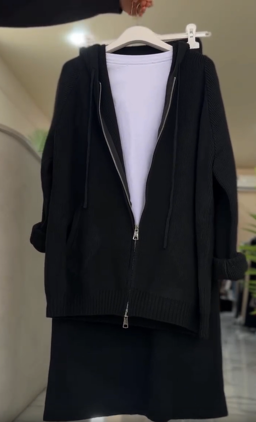 Strickkleid-Set mit Kapuze und Reißverschluss für Damen