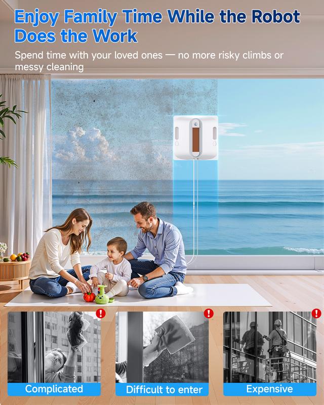 Automatischer Fenster- und Glasreinigungsroboter, ausgestattet mit einem vierstufigen Wassersprühsystem, achtstufigem Sicherheitsschutz, kollisionsresistenter Kantenerkennung und intelligenter Routenplanungsfunktion.