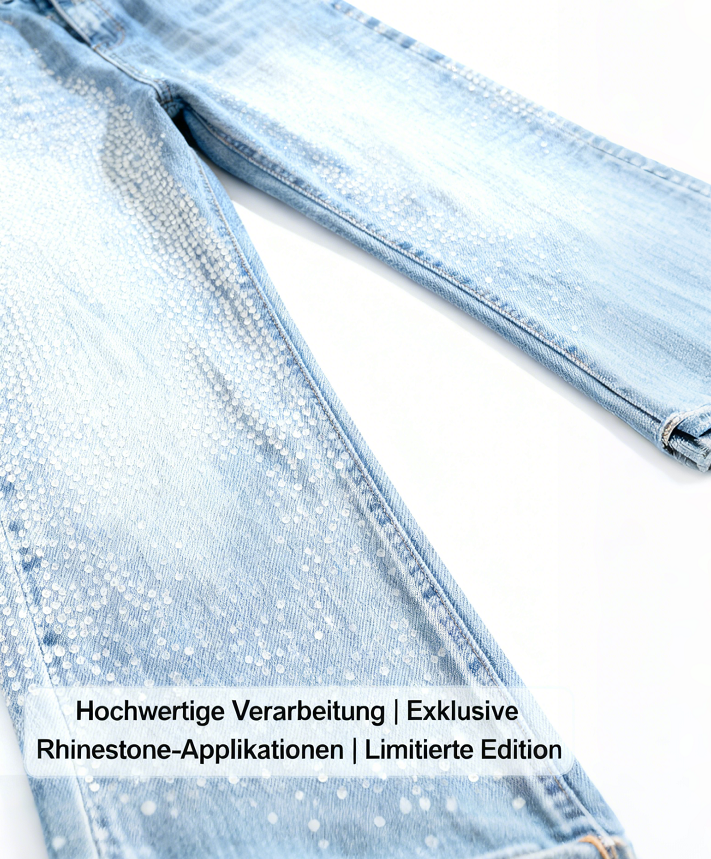 🔥Zeitlich begrenztes Angebot – Jeans mit geradem Bein und Strassverzierung