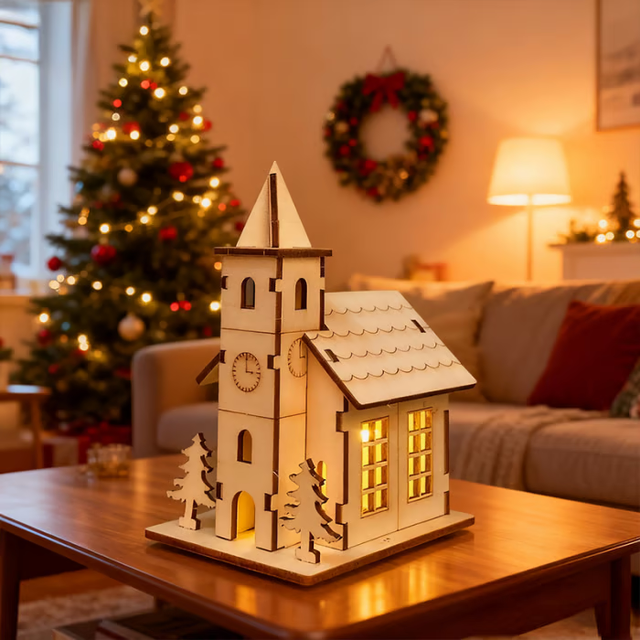🎅Offres spéciales Noël - Maisons de Noël en bois illuminées, faites maison, pour les loisirs créatifs 