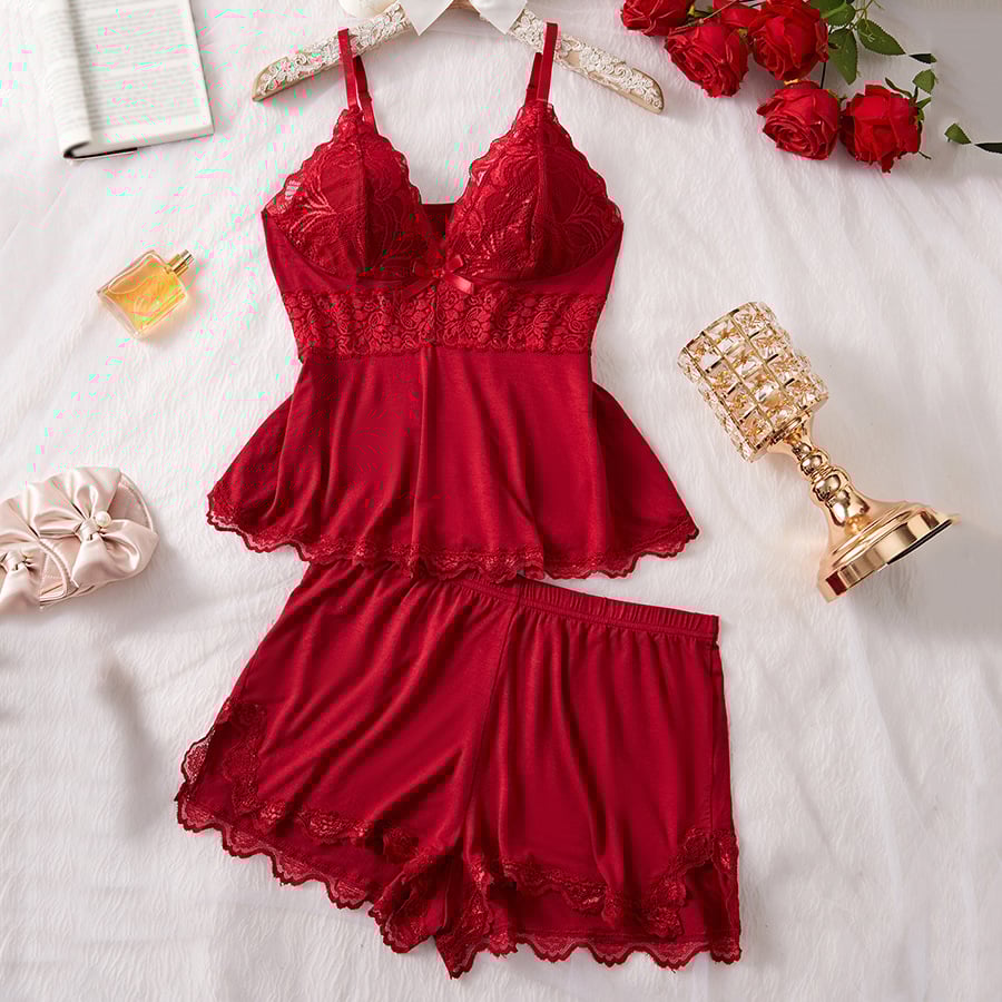 💃Damen-Dessous-Set, Pyjama- und Höschen-Set, Camisole-Set, Schlafanzüge aus Modalstoff mit Blumenmuster und Spitze