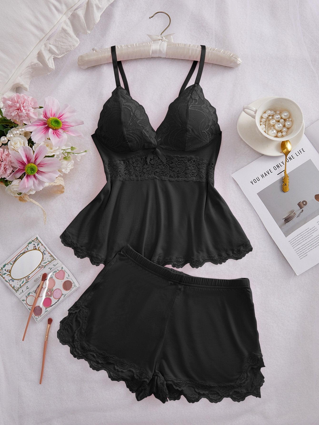 💃Damen-Dessous-Set, Pyjama- und Höschen-Set, Camisole-Set, Schlafanzüge aus Modalstoff mit Blumenmuster und Spitze