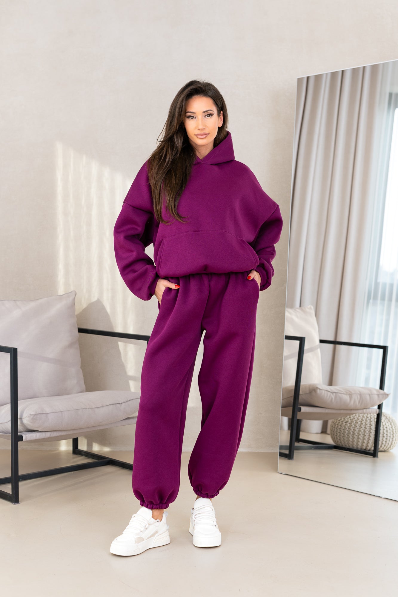 Kapuzen-Sweatshirt-Set in Unifarbe