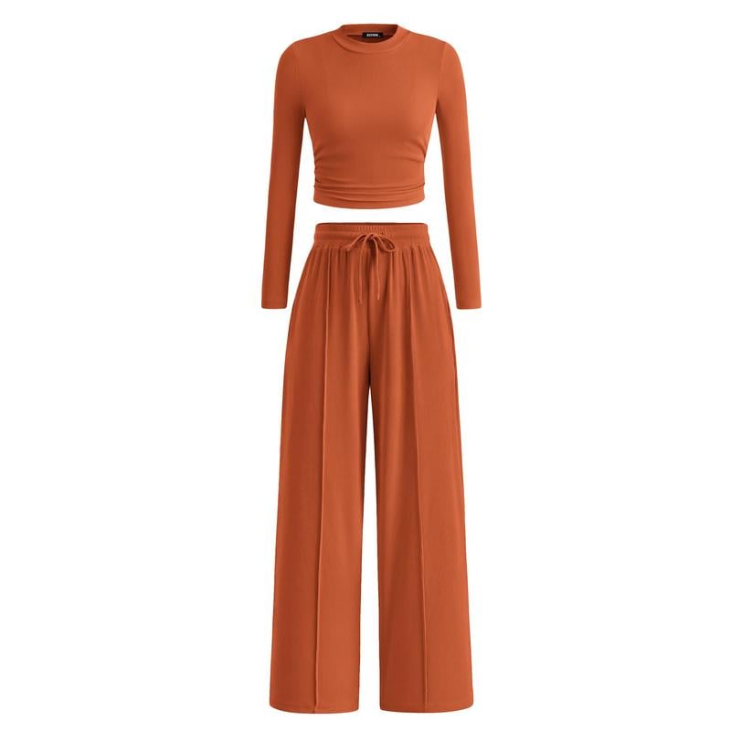 ✨❄️ Ensemble deux pièces Cozy Comfort™ pour femme – Haut court côtelé à manches longues et pantalon de détente taille large | Soldes d'hiver – 40 % de réduction 🎁