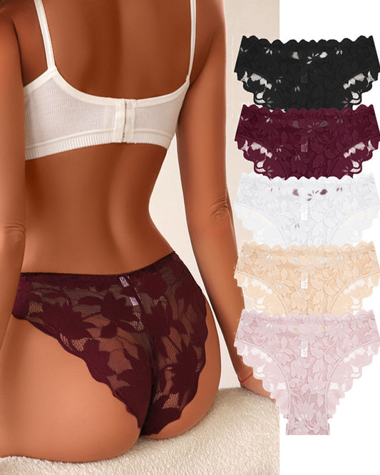 Sexy Damen-Slip aus atmungsaktivem Mesh mit floraler Spitze