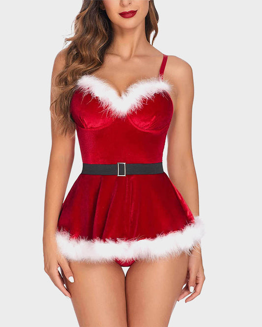 Sexy Weihnachtskleid aus Samt mit passendem String-Tanga