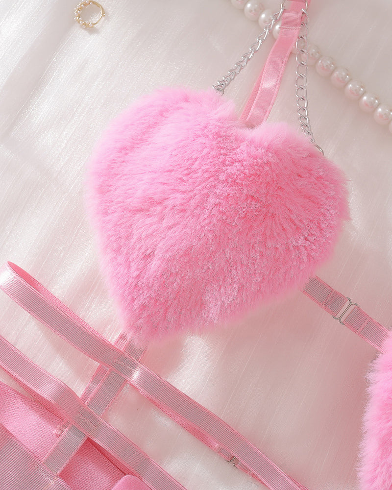 Sexy, durchsichtiges Negligé und String-Set mit herzförmigem Ausschnitt aus Mesh