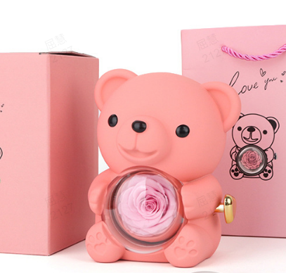 💝 50% RABATT! 🌹 Niedliches Teddybär-Set mit konservierter Rose – Komplettset (Halskette, Ewige Rose, Bär), Einzigartiges Geschenk & Romantisch 🧸