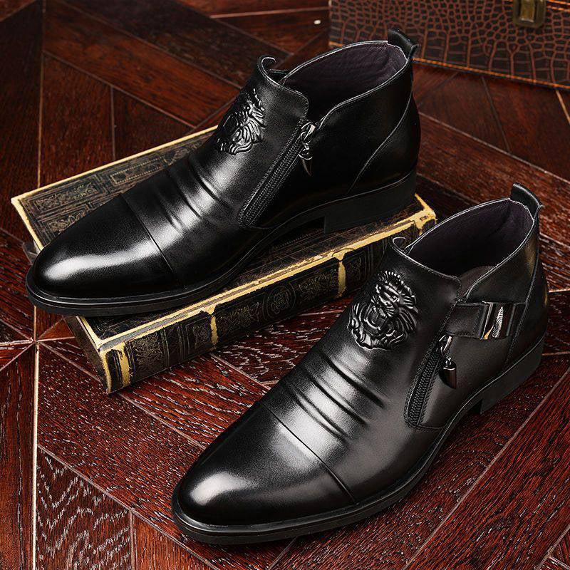 Bottines élégantes en cuir pour homme Cozy Comfort™ avec double fermeture éclair et bout pointu – Remise de Noël jusqu'à -40 % 🎁