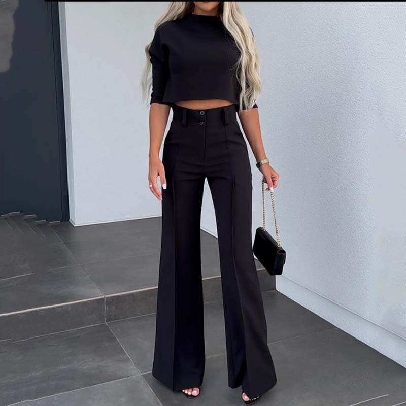 💃Neuveröffentlichung 2026✨Elegantes Set aus bauchfreiem Top und Hose mit weitem Bein für Damen