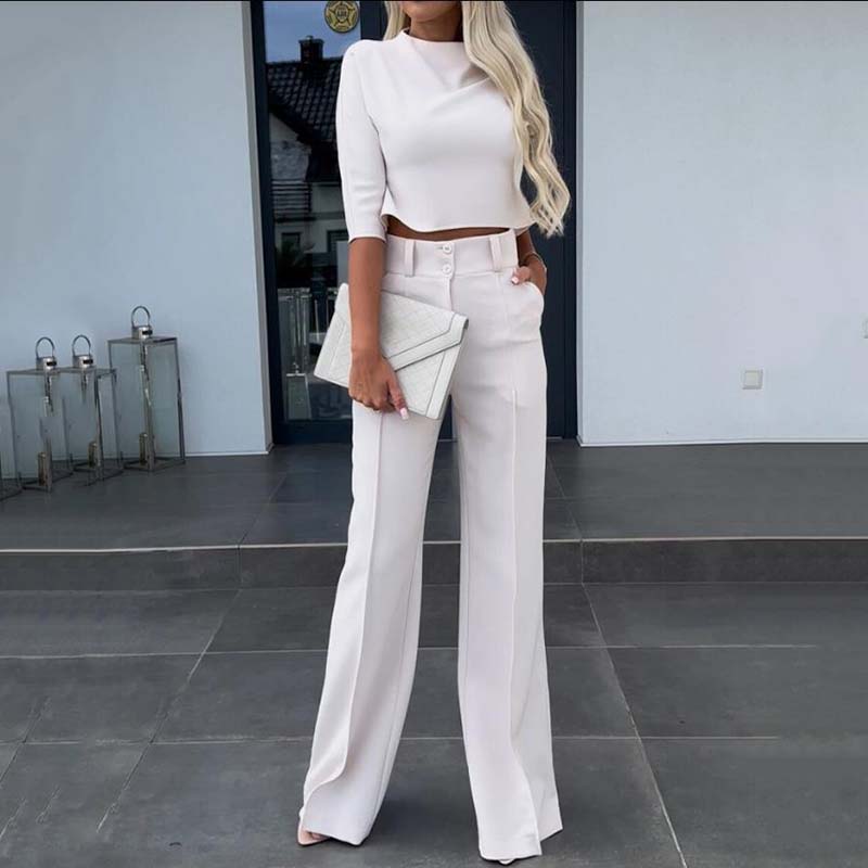 💃Neuveröffentlichung 2026✨Elegantes Set aus bauchfreiem Top und Hose mit weitem Bein für Damen