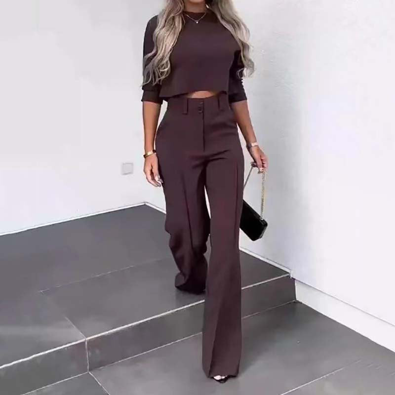 💃Neuveröffentlichung 2026✨Elegantes Set aus bauchfreiem Top und Hose mit weitem Bein für Damen
