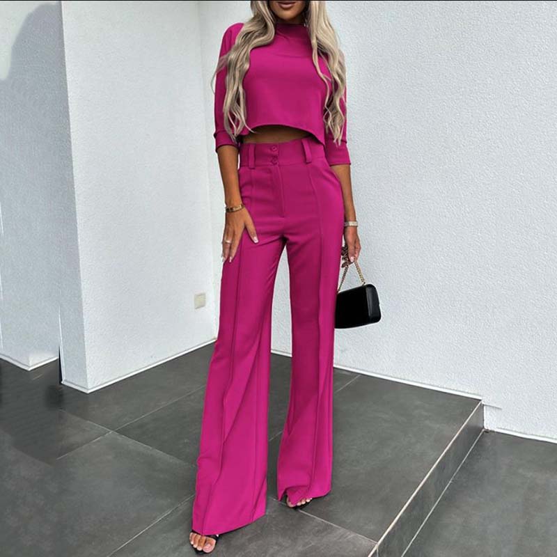 💃Neuveröffentlichung 2026✨Elegantes Set aus bauchfreiem Top und Hose mit weitem Bein für Damen