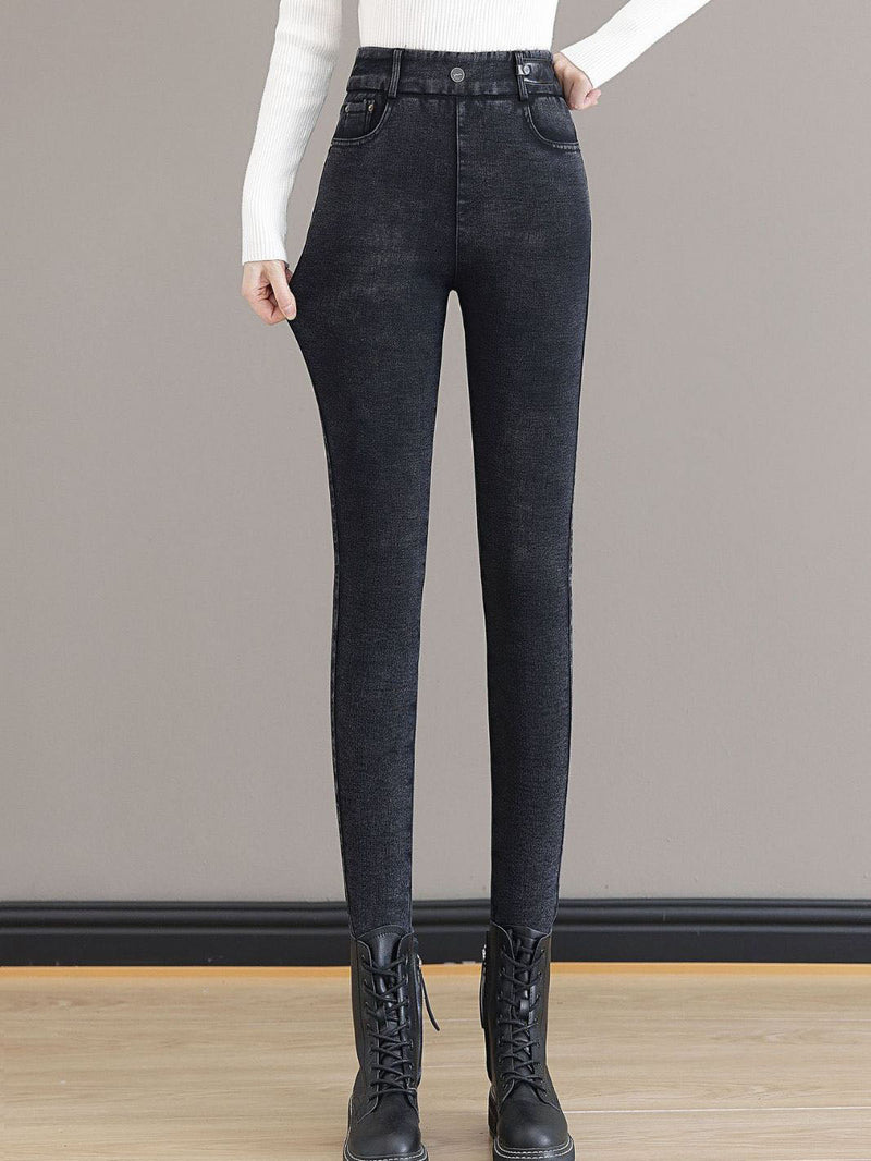 Jean skinny taille haute chaud Kuschelwohl® – Ultra extensible, toucher cachemire et véritable laine | 🎄 Grande vente de Noël