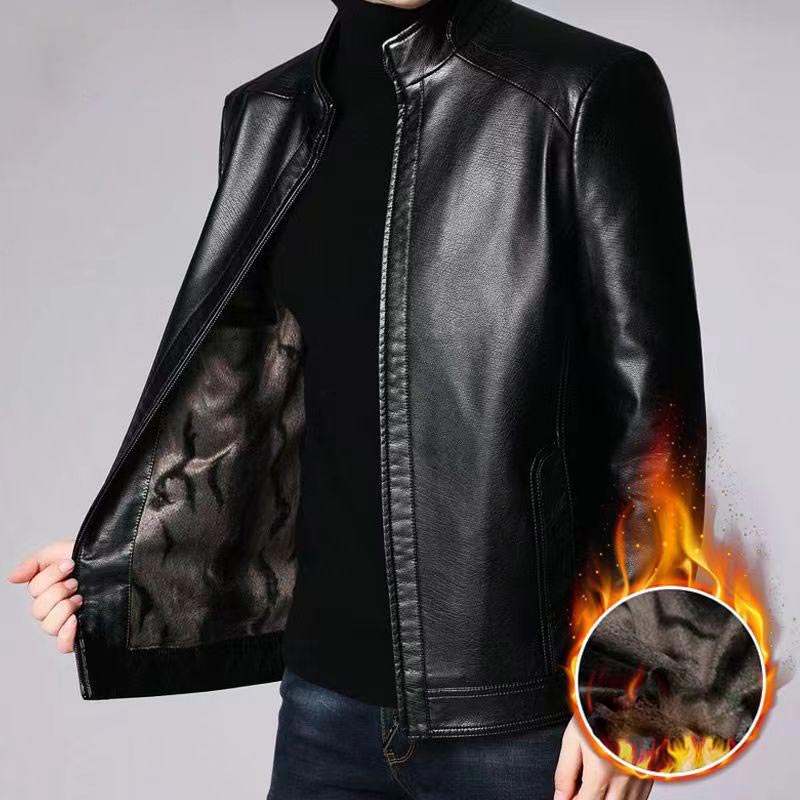❄️Offres d'hiver❄️ Veste chaude en cuir pour homme avec doublure en peluche 