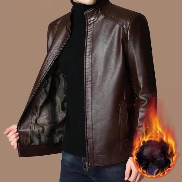 ❄️Offres d'hiver❄️ Veste chaude en cuir pour homme avec doublure en peluche 