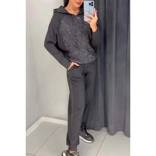✨ Kuschelwohl™ Glitzer Hoodie & Jogger Set – 2-teiliges Lounge-Set für Damen | Weihnachtsrabatt –40% 🎁