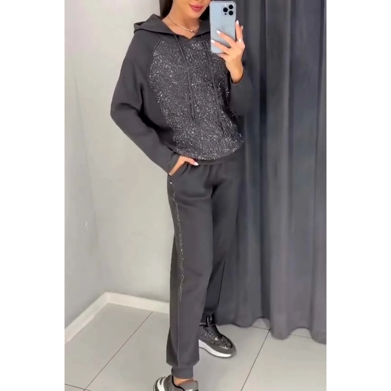 ✨ Ensemble sweat à capuche et jogging à paillettes Kuschelwohl™ – Ensemble lounge 2 pièces pour femme | Réduction de Noël –40 % 🎁